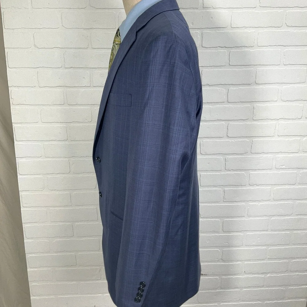 Hart Schaffner Marx Blazer Men 44L Blue Plaid‎ Two Button VTG Union USA Jacket